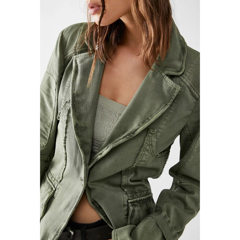 Free People Harlow Jacket Blazer Coat Top Long Sleeves Solid Cotton S 288219 - Picture 3 of 12